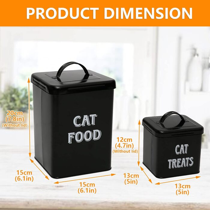 Контейнер для корму Morezi (2 шт.), з вуглецевої сталі, з герметичним кришкою та ложкою, для зберігання корму для собак, котів та інших тварин. Білий/Чорний