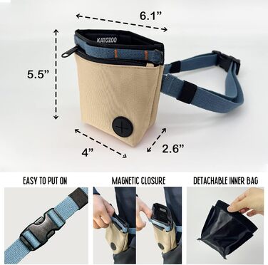 Сумка для ласощів для собак з клікером для дресирування, набір для дресирування собак, магнітна застібка, навчання без рук (Хакі)