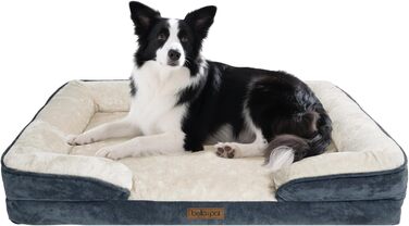 Ортопедичне ліжко для собак BELLA & PAL, 71x59 см. Зручне ліжко-софа для маленьких та середніх собак. Без монтажу, з ефектом пам'яті, водовідштовхувальна вставка, фланелевий знімний чохол, неслизьке дно. (L 91.5 x W 68.5 x H 16.5, Сірий)
