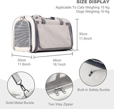 Транспортна переноска для собак та котів PETCUTE, складана, з внутрішнім ременем безпеки, схвалена авіакомпаніями, дихаюча, для подорожей та прогулянок, бежева