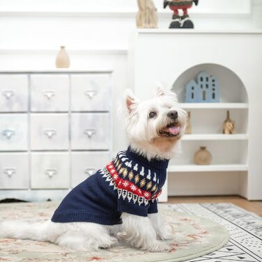 Пуловер для собак EXPAWLORER Fair Isle з візерунком Fair Isle - стильний одяг для собак, в'язана жилетка, пуловер для цуценят, теплий пуловер з коміром-стійкою для малих, середніх та великих собак, блакитний, розмір M (Medium)