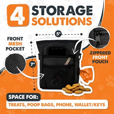 Футляр для ласощів Mighty Paw для собак, 2.0 | Сумка для тренування собак - Лотік для собак - Пет тренінг, сумка для ласощів з ремінцем - Магнітна застібка (Помаранчевий/Чорний)