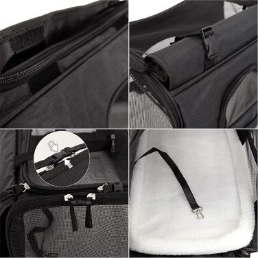 Транспортна переноска для собак та котів Lionto, складна, чорна, 49x27x32 см, з ручками та плечовим ременем, з м'яким килимком