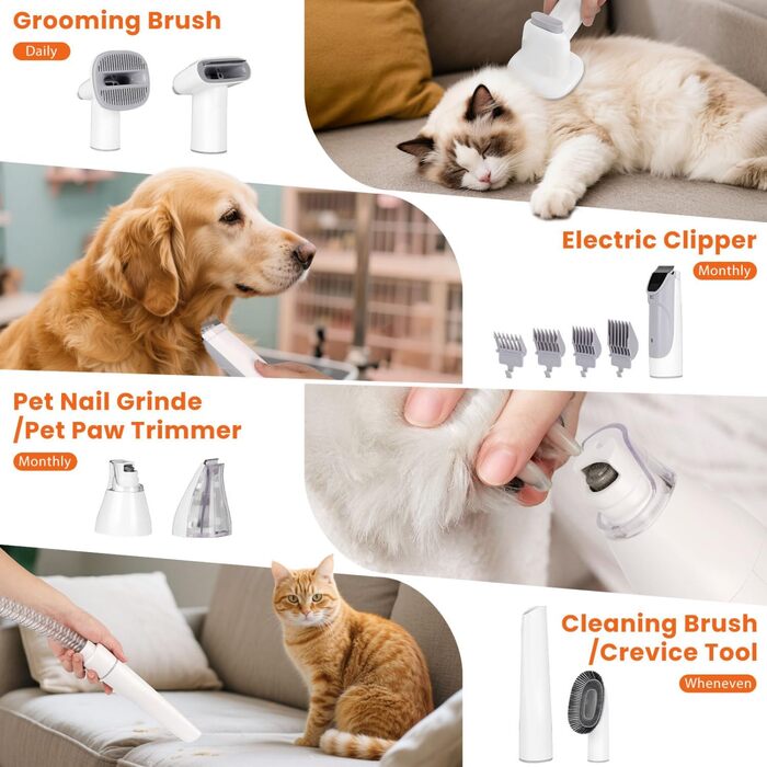 Машинка для стрижки собак Nobleza з пилососом, потужність 12000 Па, видаляє 99.99% шерсті, тиха, для собак та котів, 7 насадок, об'єм контейнера 2.5 л