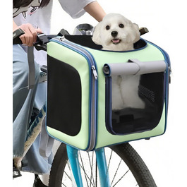 Кошик для собак на велосипед, розкладний, зелений. Кошик для тварин до 10 кг з 4 дверцятами та сітковими вікнами.