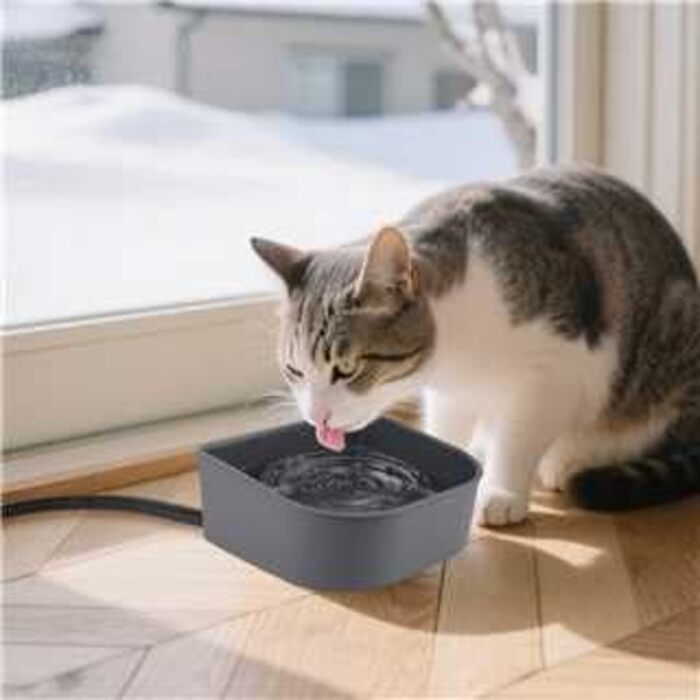 Підігріваний годівник для води для кроликів, котів, собак та птахів (1 л), сірий