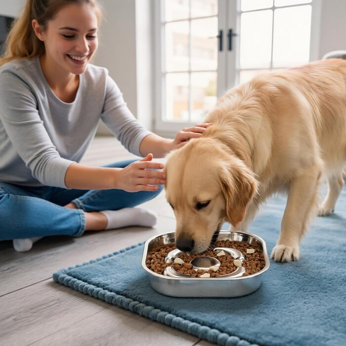 PETTOM Миска для собак протиковтання, нержавіюча сталь, Ø21 см, велика, повільне годування (23*23*4,5 см)