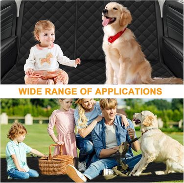 Захист для заднього сидіння авто для собак, водовідштовхувальний, з кріпленням для ременів безпеки, чорний