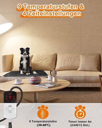 Килимок грілка для котів та собак, 30-60°C, 4 таймери, безпечний, вологостійкий, 45x45 см, сірий