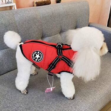 Тепла куртка для собак Aiboria: флісова жилетка з нагрудником та ремінком, червона, розмір M