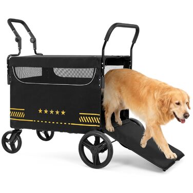 Транспортна візок для собак, важкий, з розкладною рампою, до 80 кг, чорний