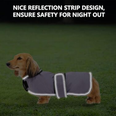 Дощовик для собак Geyecete, регульований, водовідштовхуючий, для такс, з світловідбиваючими ременями, з поясом на липучці, розмір M (довжина спини 42-45 см), колір фіолетовий