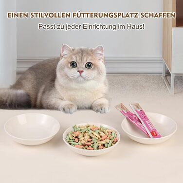 Набори мисок для котів з кераміки Katzennapf Set - 6 шт. Миски для корму для котів у мінімалістичному стилі, широкі, плоскі, зручні для вусів, мікрохвильові та придатні для миття в посудомийній машині, 250 мл, білі
