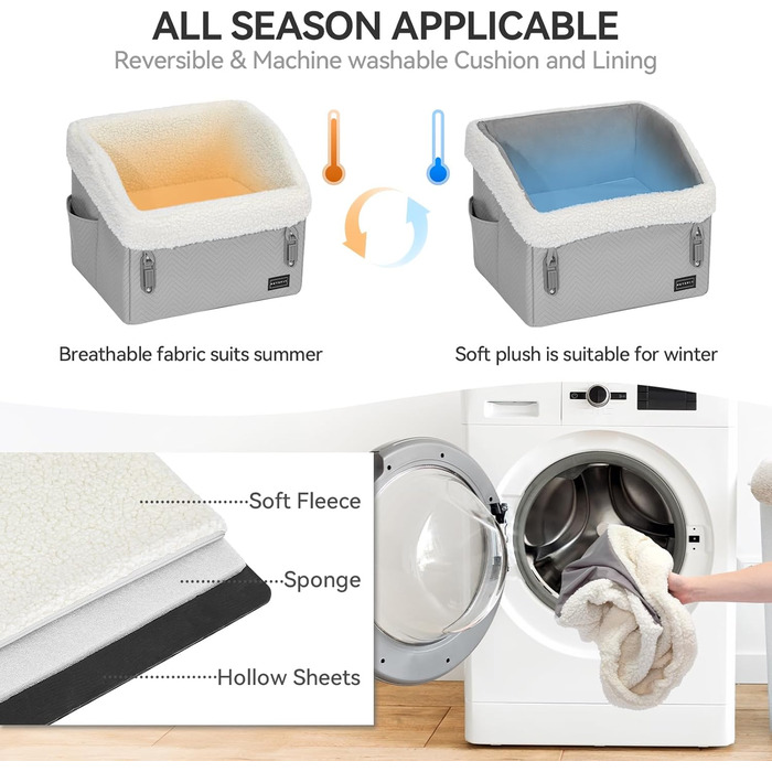 Автокрісло для собак PETSFIT, сіре, для маленьких собак, з патентованими застібками, знімний чохол