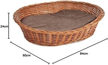 Будка-лежанка для собак та котів з подушкою, плетіння з лози, 52x42x14 см (розмір 3, 84x60x24 см)