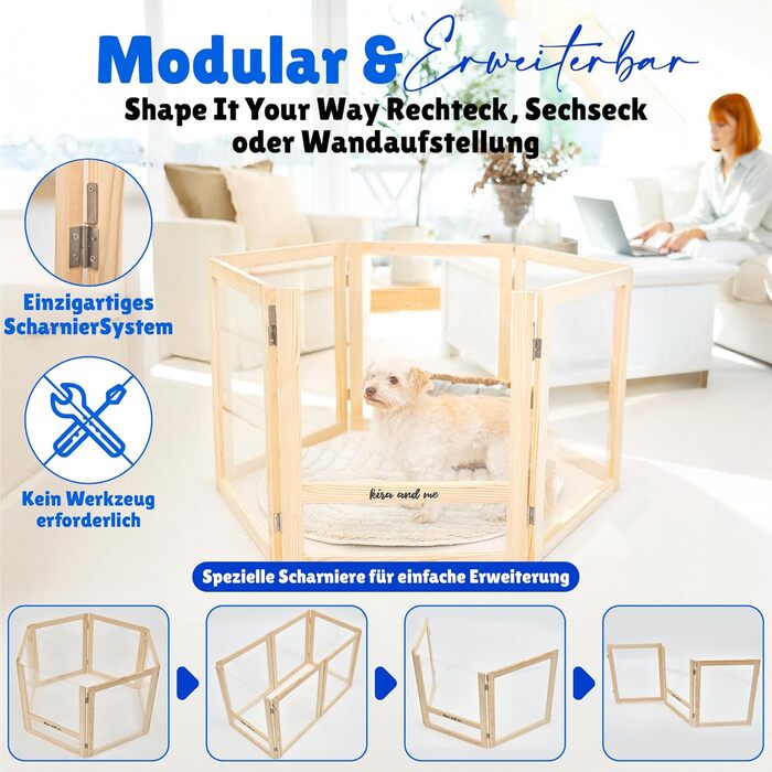 Кія для собак Емма, переносний вольєр для цуценят з масиву дерева та акрилового скла, 60 см, сучасний дизайн