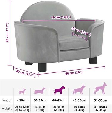 Крісло-ліжко для собак, м'яке ліжко для тварин, диван-софа для маленьких собак та котів, світло-сірий велюр