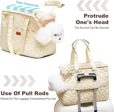 PETCUTE Сумка-переноска для собак та котів, дихаюча переноска для маленьких собак до 6 кг, сумка-переноска на плече з кишенями, переноска для собак з знімним килимком, M, Бежевий