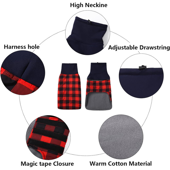 Теплий водонепроникний зимовий одяг для собак, теді для такс, M, в клітинку, червоний
