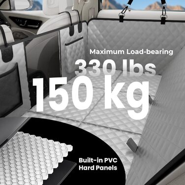 Плед для собак у машину Pecute з жорсткою основою, 133*62 см, сірий. Захист сидіння, антиковзаюча поверхня, до 150 кг. 3-в-1: збільшення сидіння, чохол, сітка для собак. Водонепроникний, антицарапин, текстура софи.