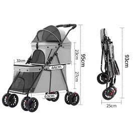 Дитяча коляска для тварин Homewell: 2 поверхи, складна, з корзиною, тримачем для напоїв та шлейкою, вантажопідйомність 25 кг (Чорний)