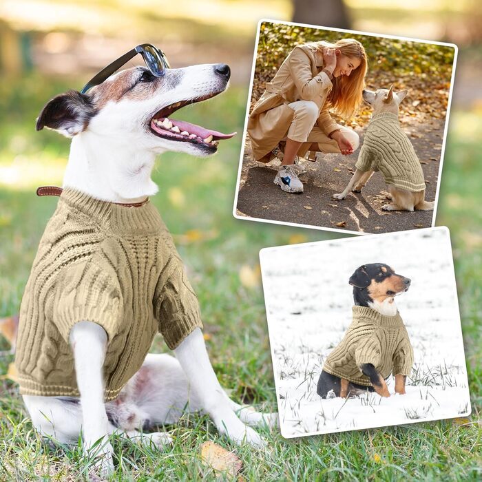 Теплий собачий светр Sanqitara, облягаючий, м'який, для маленьких та середніх собак, короткі рукави, в'язаний, колір хакі (XS)