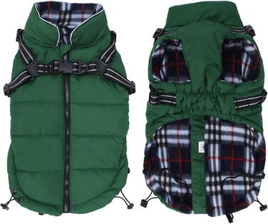 Водонепроникний зимовий теплий одяг для собак, теплий одяг для собак з шлейкою, для маленьких собак, розмір M (довжина спини 34 см), зелений