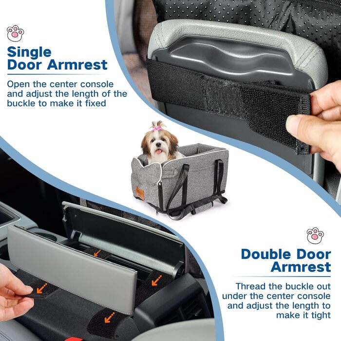 Автокрісло для собак до 5.4 кг | Універсальна консоль в авто | Знімне, миється | Безпечне автокрісло для тварин Pure Grey One Size