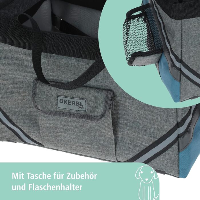 Kerbl Vacation - сумка для собак на велосипед, сіра/блакитна, 38x29x25 см, поліестер, для маленьких собак та котів