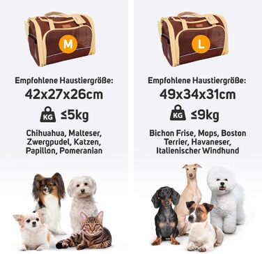 Транспортна сумка PETPROVED для котів і малих собак, розмір M, коричнева, переноска для тварин, сумка-переноска, зручна для подорожей, міцний матеріал