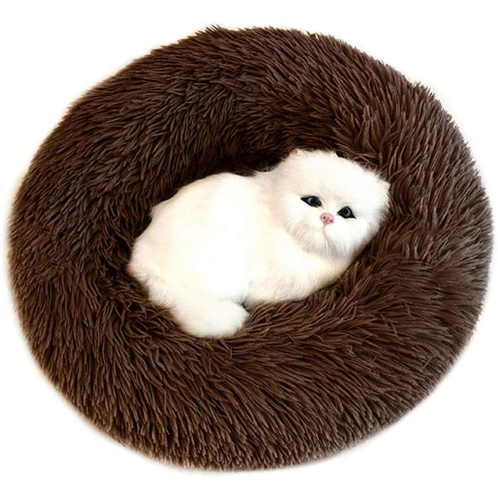 Кругле м'яке ліжко для тварин Deluxe: ліжко-булочка для собак та котів, 50 см, темно-коричневе
