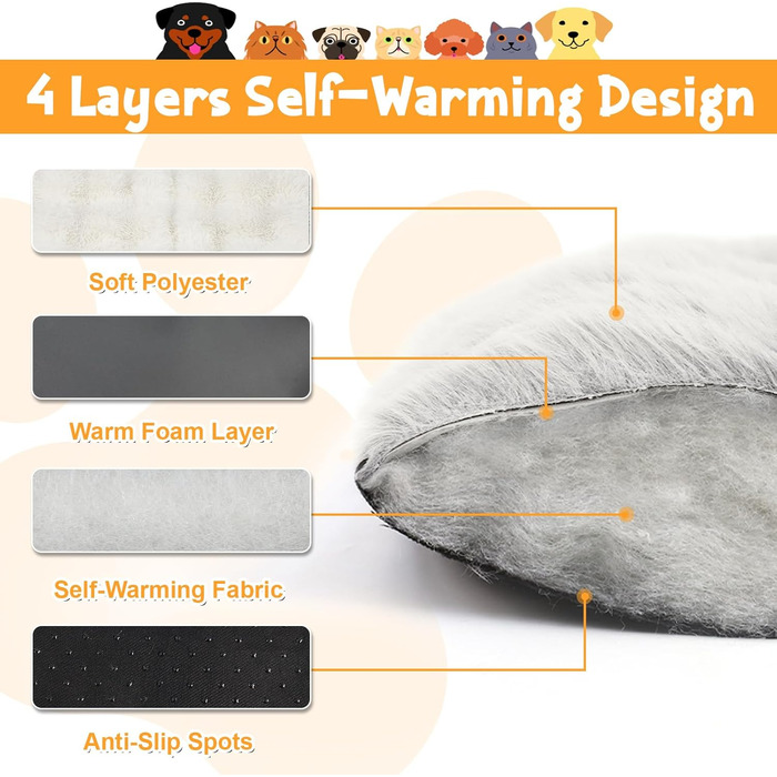 Самогріюча ковдра для домашніх тварин Wdmiya 60x45 см, для котів та собак, миюча, флаєцева, без електроживлення, для автомобіля. Білий колір, розмір M.