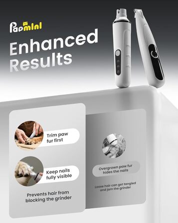 PAPMINI 2-в-1 триммер для когтів та стрижка когтів для собак, безшумний, акумуляторний, для великих, середніх та маленьких собак, білий