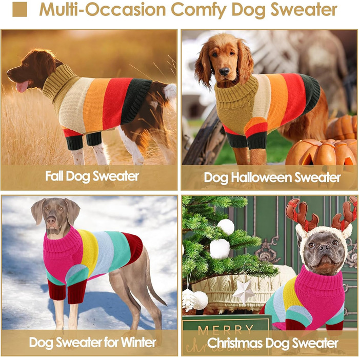Теплий зимовий пуловер для собак AOFITEE для маленьких порід, пуловер на Новий Рік, в'язаний, з коміром-горловиною (Колір: Коричневий, Розмір: S)