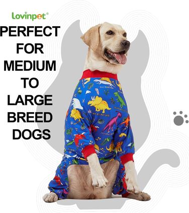 LovinPet Одяг для великих собак Пітбуль 3XL, післяопераційний комбінезон для собак, захист від УФ, антистрес, динозавровий принт