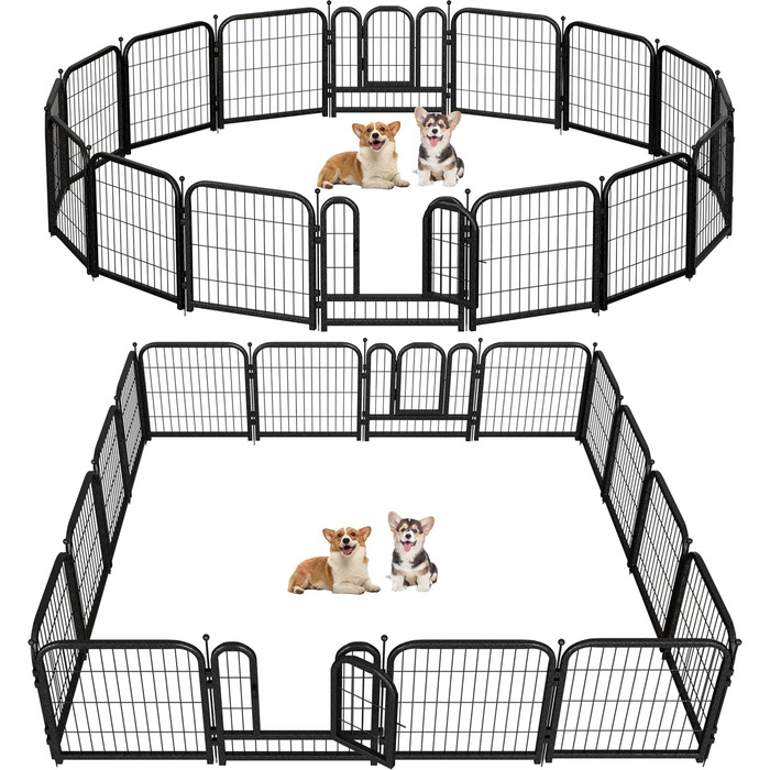 Металевий вольєр для собак Petorldog, 61 см, 16 панелей, для великих, середніх та маленьких собак, для дому та вулиці, ідеальний для кемпінгу, двору та автодому