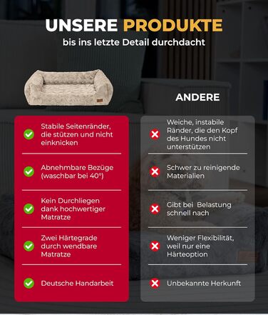 Ортопедичне ліжко для собак Deluxe Exklusiv M (70x90 см) з Memory Foam, антиковзаючою основою, можливостю прання, колір пісок, Made in Germany