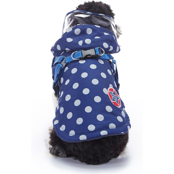 Зимовий теплий пуховик для собак з протекторними отворами, вітронепроникна куртка для холодної погоди, бавовна, костюм для цуценят, маленьких та середніх собак, розмір XL (2XL: Обхват грудей:55см/21.6 дюймів, Стиль 2: Синій горошок)