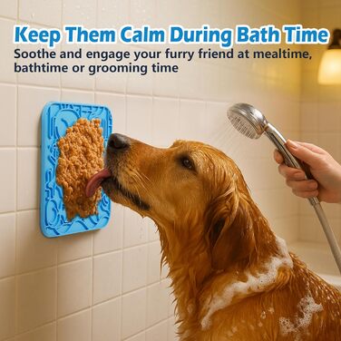 Силіконові килимки від протікання для котів та собак (2 шт.), повільне годування, 60 присосок, проти нудьги та тривоги (Блакитний+Зелений-US, L)