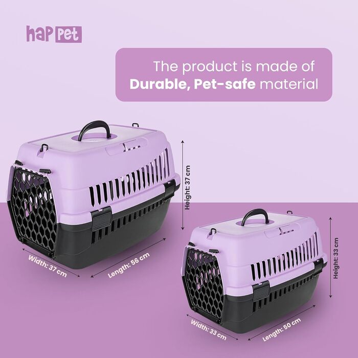 Транспортний бокс для тварин Happet ABBA M сірий 56x37x37 см – міцний, добре провітрюваний бокс з пластику для котів та маленьких собак, переноска для подорожей, переноска для котів (M (56x37x37cm), ABBA Violett)