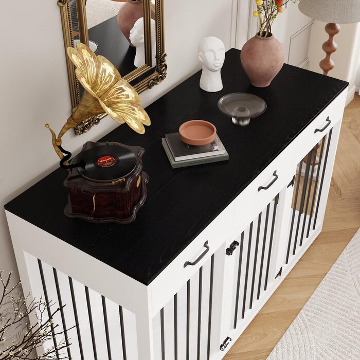 Елегантна собача будка-переноска XXL з шухлядами 137x57x85 см – чорно-біла меблі для собак