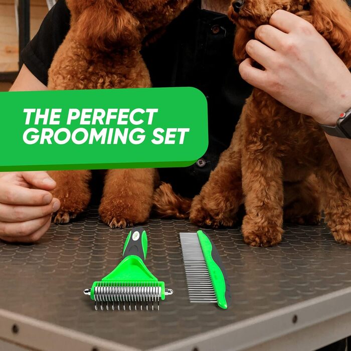 Гребінець для собак від вичісування - догляд за шерстю, випадання шерсті та вичісування. Двобічний гребінець з лезами - видаляє пух, ковтуни та заплутане волосся. Підходить для собак та котів