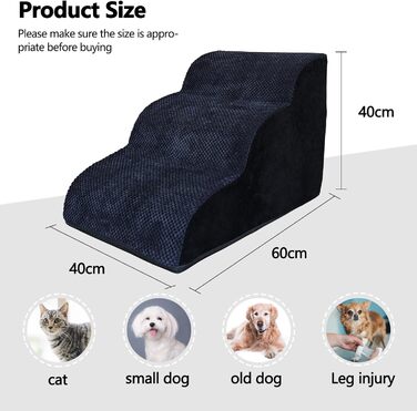 Східці для собак Galatée: міцні, з неслизьким покриттям, 3 сходинки, для високих ліжок/диванів, підходять для травмованих та літніх собак, котів (чорний)