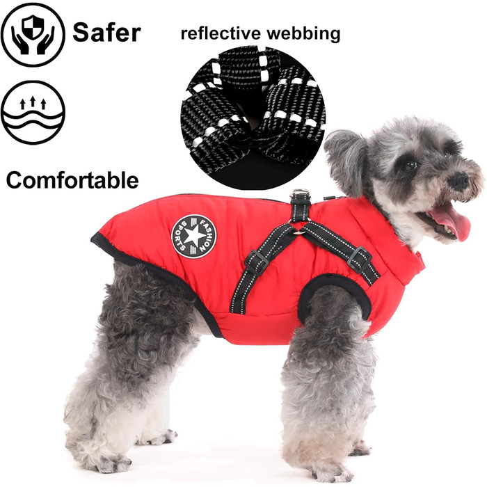 Теплий зимовий одяг для собак Aywoja, водонепроникний, з шлейкою, для маленьких собак, червоний