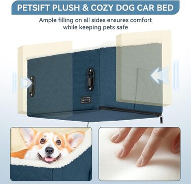 Автомобільний лежак для собак PETFIT, 12.5 см, блакитний, до 12 кг, з підкладкою