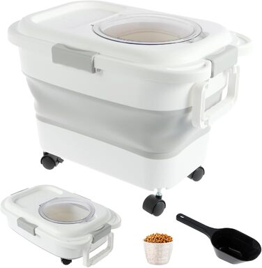 Контейнер для собачого корму, герметичний, складної конструкції, з лопаткою та колесами. Складаний контейнер для зберігання рису та корму для тварин (собаки, коти).