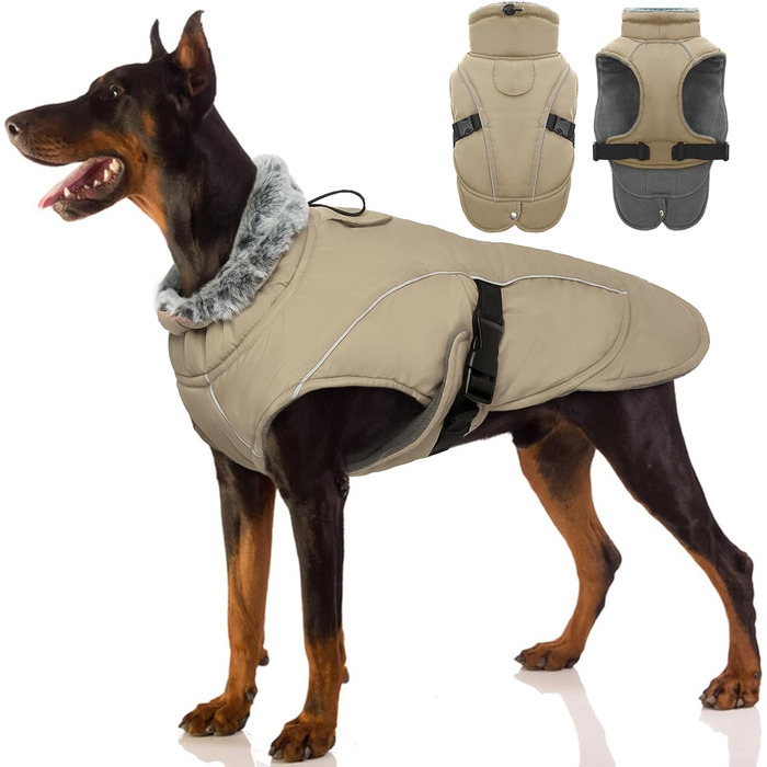 Зимовий теплий одяг для собак великих порід: куртка, пуловер, плащ (Хакі, XL)