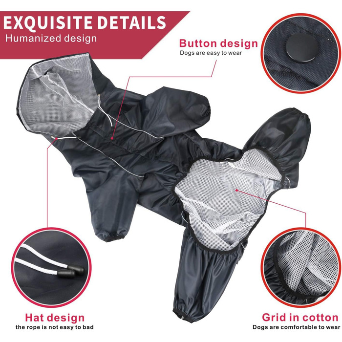 Дощовик для собак Idepet Regenmantel – водонепроникна куртка для собак з капюшоном, чорний, 2XL