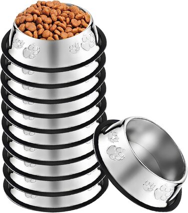 Набір з 10 мисок для собак з нержавіючої сталі, 530 мл. Миски для корму та води для тварин з гумовим дном (антиковзаючі) для собак, котів, кроликів.