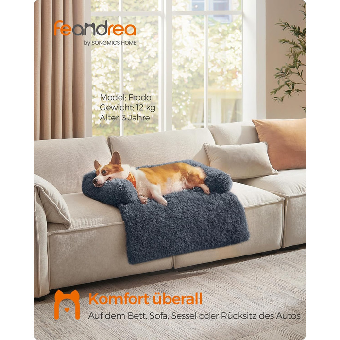 Крісло-лежанка для собак Feandrea FluffyHug, м'яка лежанка-софа, захист дивану, подушка для собак, розмір L, для середніх собак, 95 x 85 x 16 см, темно-сірий